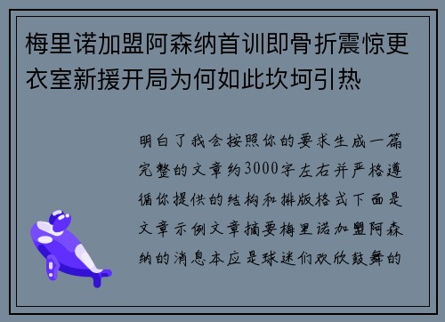 梅里诺加盟阿森纳首训即骨折震惊更衣室新援开局为何如此坎坷引热