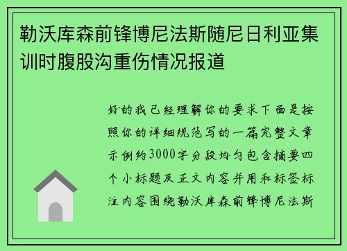 勒沃库森前锋博尼法斯随尼日利亚集训时腹股沟重伤情况报道